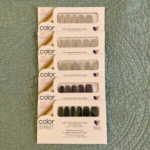 5 pks Color Street Nail Polish Strips, Gaelic Greenery, Moon River, Fort Worth